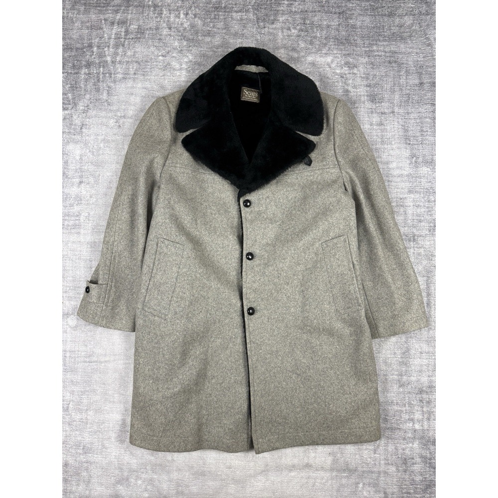 Vintage Sears The Mens Store Jacket Mens 48 Gray 70s Wool Overcoat Single Breast